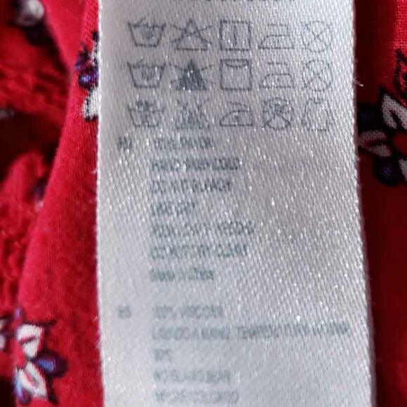 Forever 21 Peasant Blouse Front Tie Floral Red Blue Short Sleeve Summer Top Boho - Picture 9 of 10